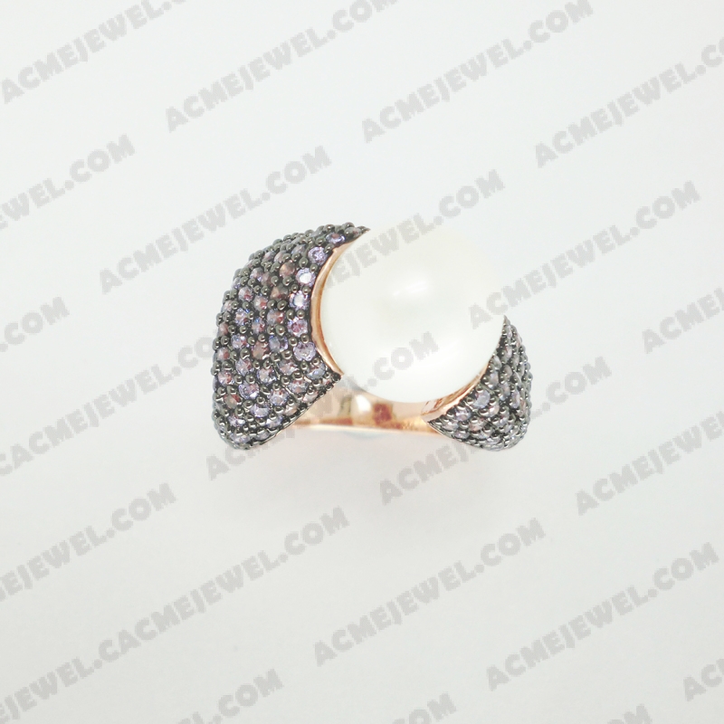 Rings Brass shiny 2-Tone(Rose Gold / Black Rhodium Plating)