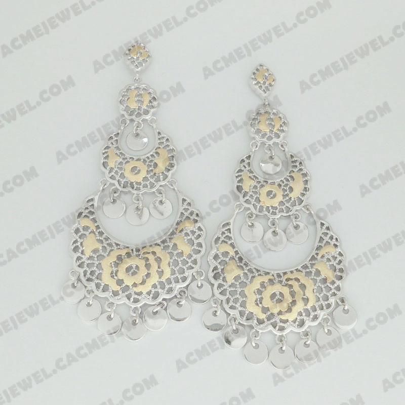 Earrings Brass sand / shiny 2-Tone(Gold plating (Sand finishing)/Rhodium plating )