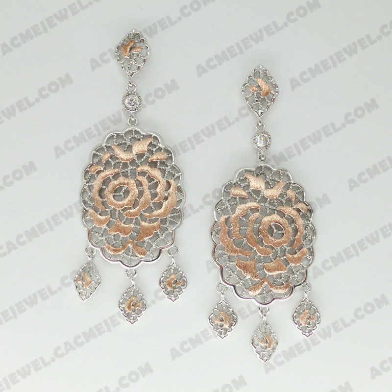 Earrings Brass shiny 2-Tone(Rhodium plating/Chocolate gold plating)