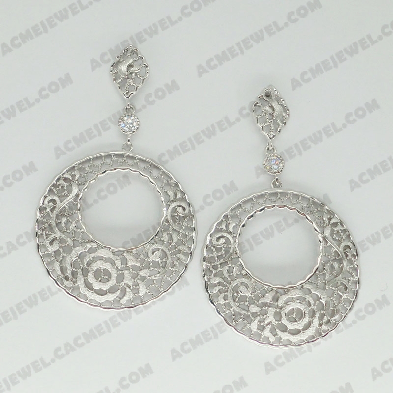 Earrings Brass shiny / sand 2-Tone(Rhodium plating/Rhodium  plating(Sand finishing)