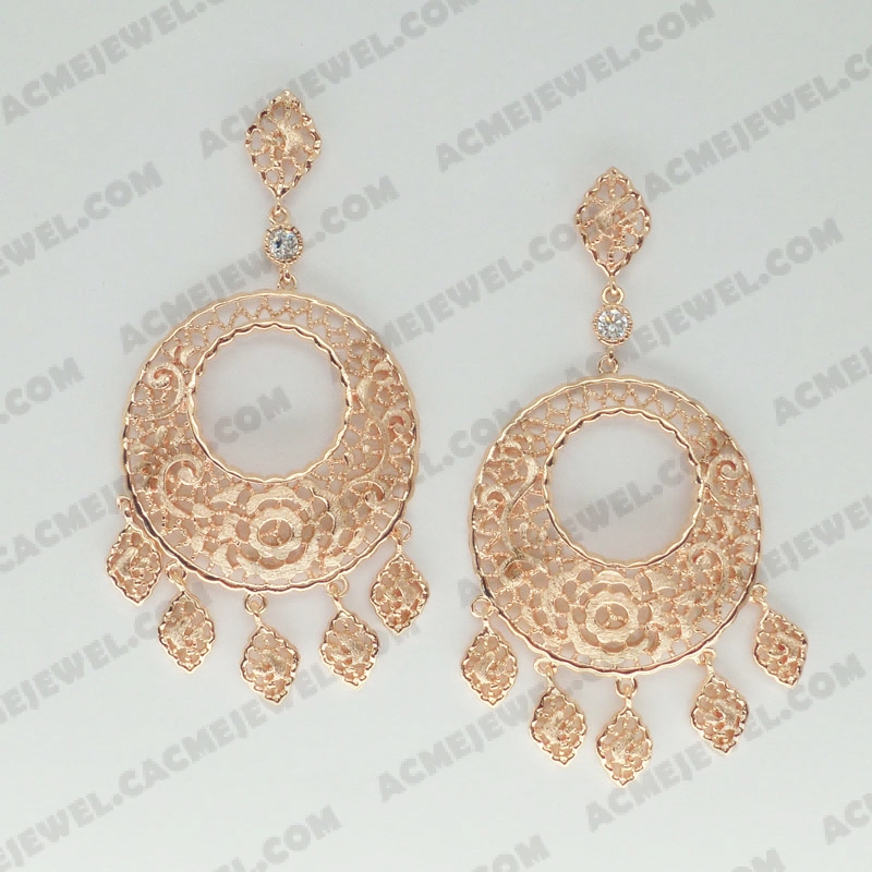Earrings Brass sand / shiny 2-Tone(Rose gold plating (Sand finishing )/Rose Gold plating )