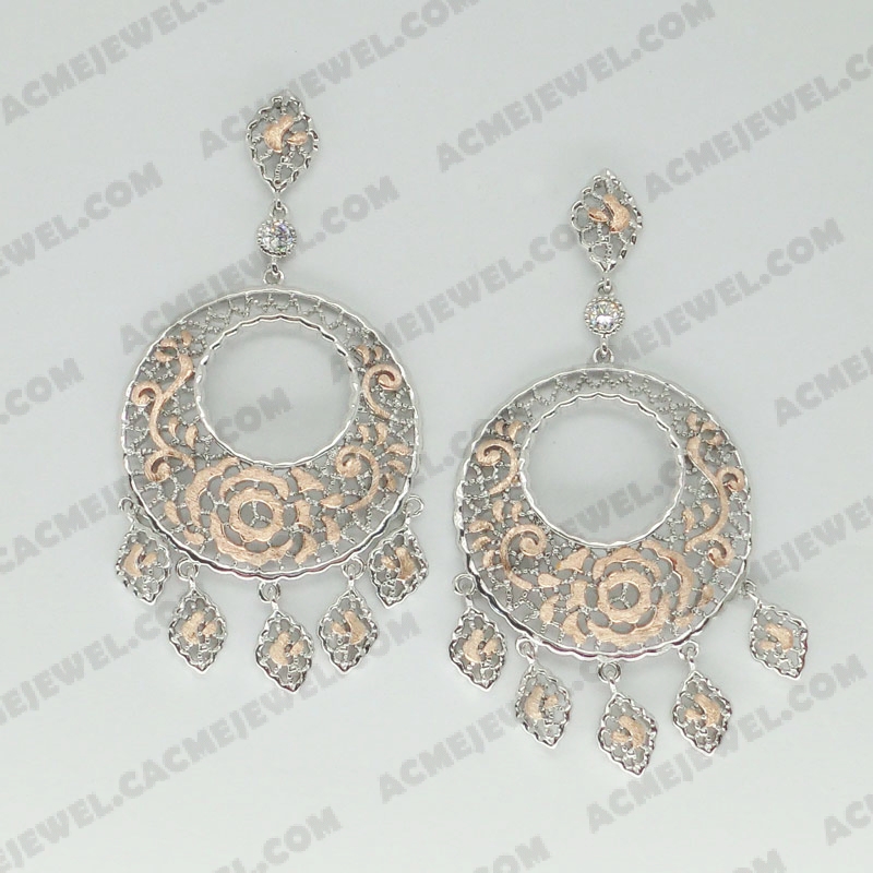 Earrings Brass shiny 2-Tone(Rhodium plating/Chocolate gold plating)