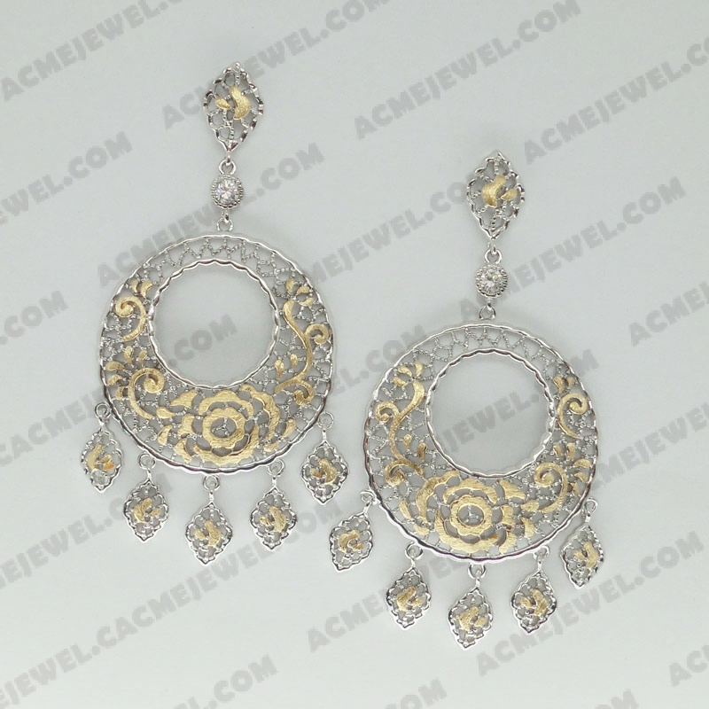 Earrings Brass sand / shiny 2-Tone(Gold plating (Sand finishing)/Rhodium plating )