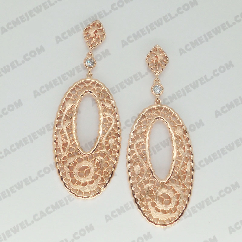 Earrings Brass sand / shiny 2-Tone(Rose gold plating (Sand finishing )/Rose Gold plating )