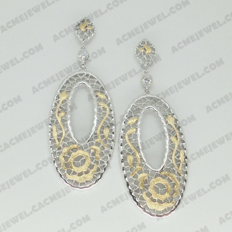 Earrings Brass sand / shiny 2-Tone(Gold plating (Sand finishing)/Rhodium plating )