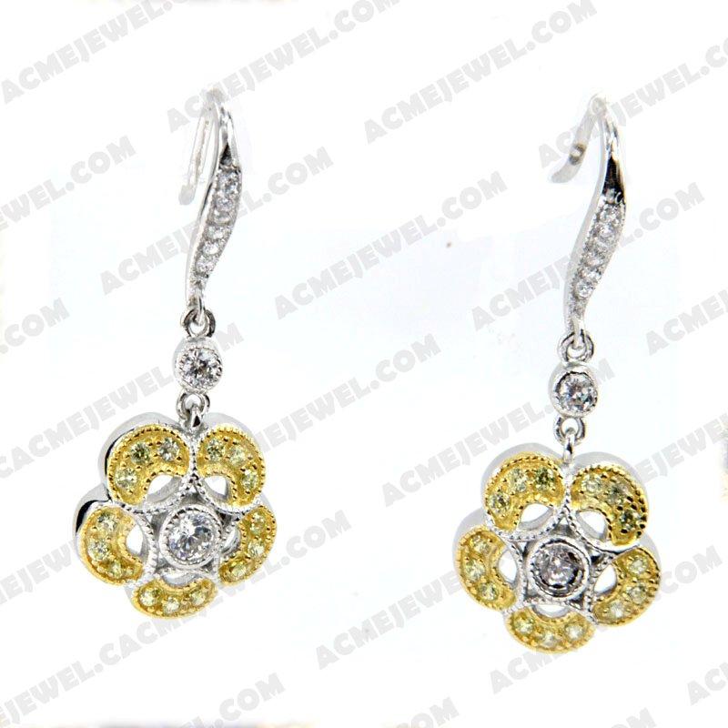 Earrings 925 Sterling Silver 2-tone Rhodium and gold