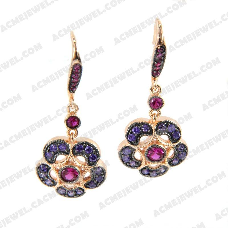 Earrings 925 Sterling Silver 2-tone Rose gold and black rhodium