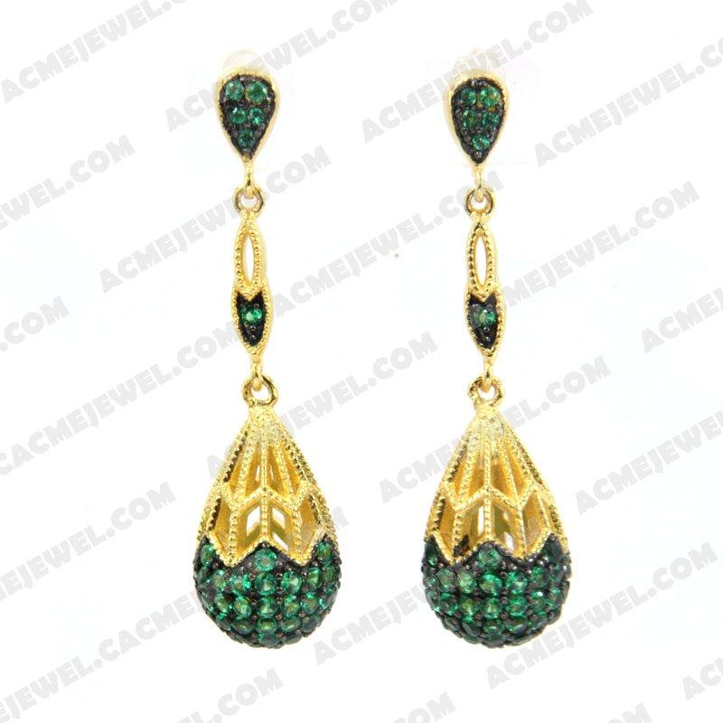 Earrings 925 Sterling Silver 2-tone Gold and black rhodium
