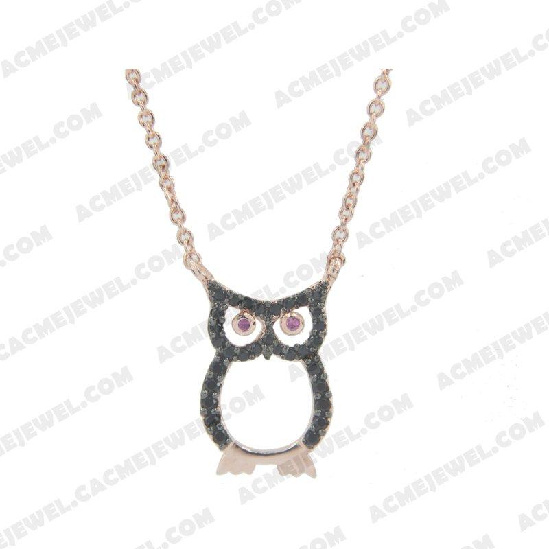 Necklace 925 Sterling Silver 2-tone Rose gold and black rhodium