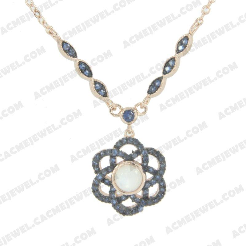 Necklace 925 sterling silver  2-tone Rose gold and black rhodium