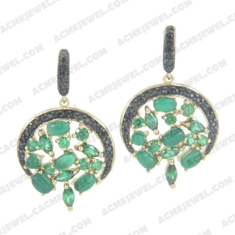 Earrings 925 Sterling Silver 2-tone Gold and black rhodium