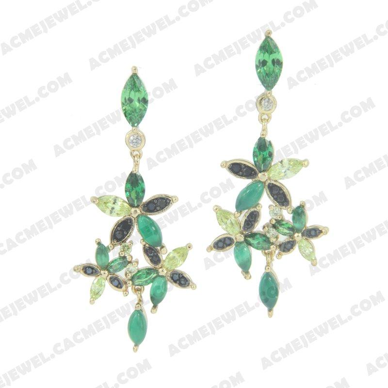 Earrings 925 Sterling Silver 2-tone Gold and black rhodium