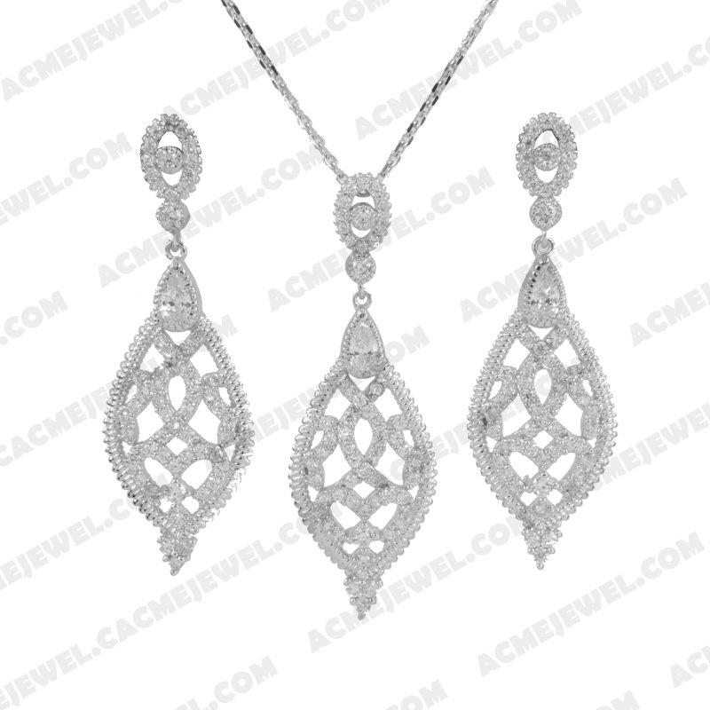 ﻿Jewellery Set 925 sterling silver  White Rhodium 