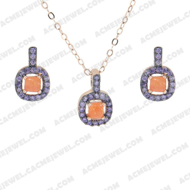 ﻿Jewellery Set 925 Sterling Silver 2-tone Rose gold and black rhodium