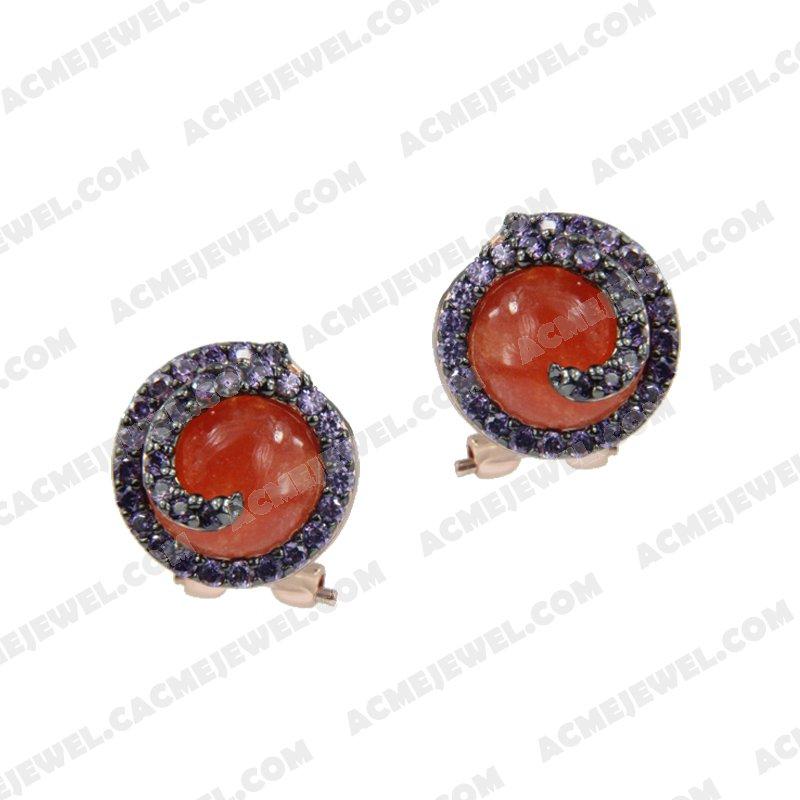 Earrings 925 Sterling Silver 2-tone Rose gold and black rhodium