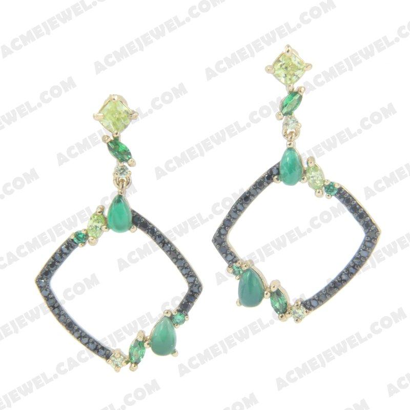 Earrings 925 Sterling Silver 2-tone Gold and black rhodium