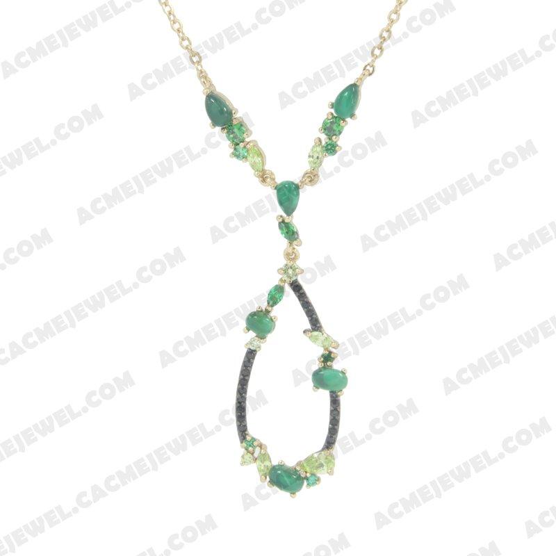 Necklace 925 Sterling Silver 2-tone Gold and black rhodium