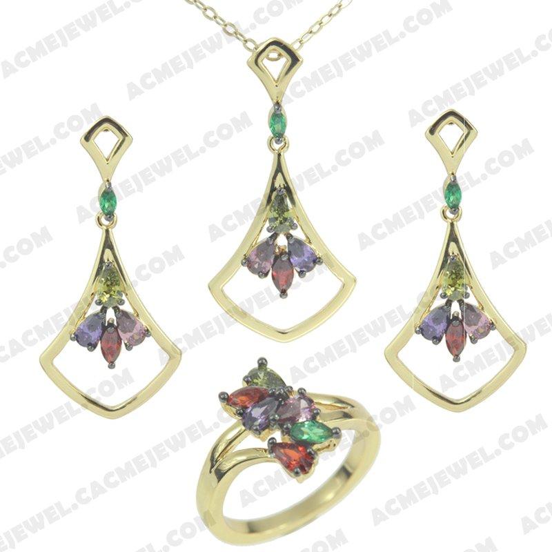 Jewellery Set 925 sterling silver  2-tone Gold and black rhodium