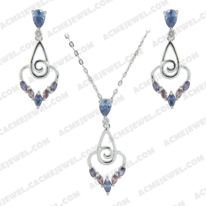 ﻿Jewellery Set 925 Sterling Silver  Rhodium