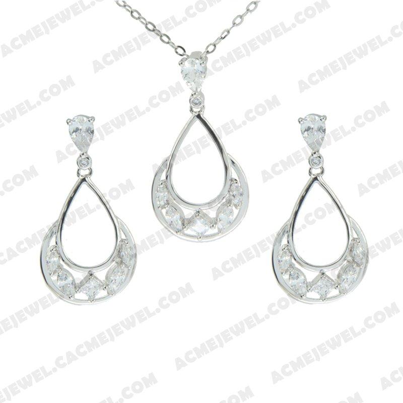 ﻿Jewellery Set 925 Sterling Silver  Rhodium