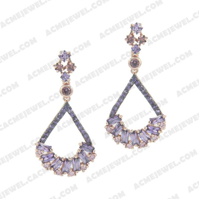 Earrings 925 Sterling Silver 2-tone Rose gold and black rhodium