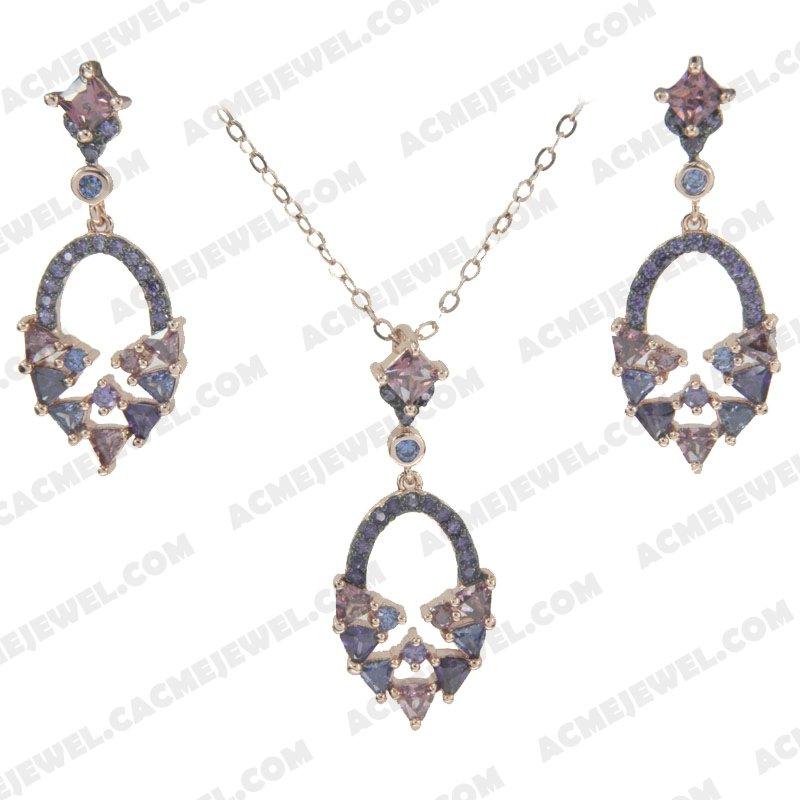 Jewellery Set 925 sterling silver  2-tone Rose gold and black rhodium