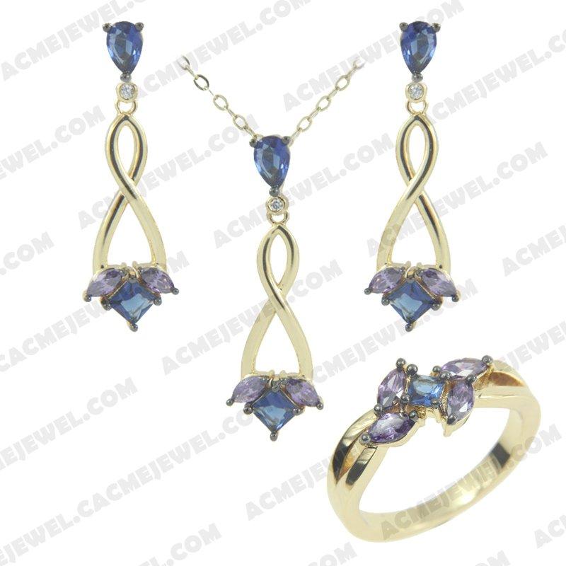 Jewellery Set 925 sterling silver  2-tone Gold and black rhodium